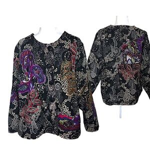 Life Style Women Lightweight Jackets Paisley Print Patchwork Artsy Art To Wear